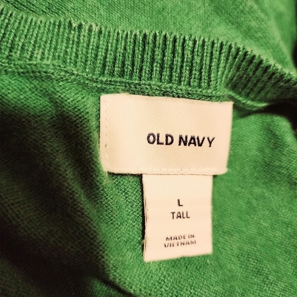 Old Navy Green Crewneck Sweater Varsity Striped Hems Women's Large L Spring EUC - Picture 6 of 7